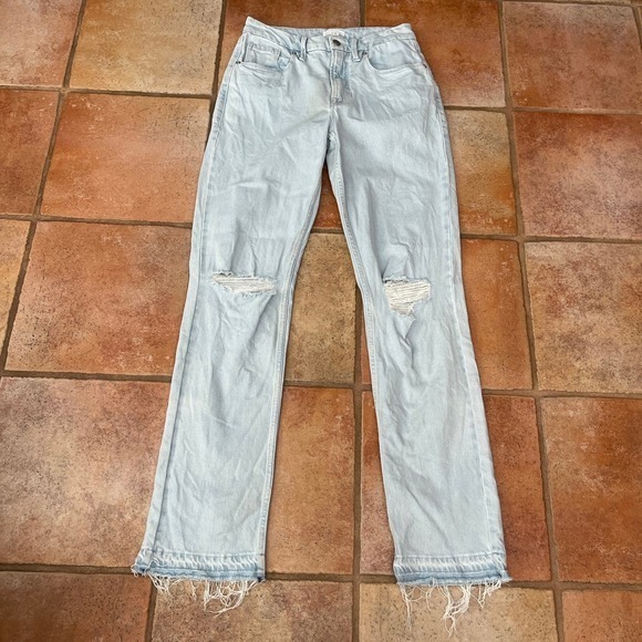 Good American, straight leg, distressed, white wash, jeans, size 6 - Picture 1 of 4